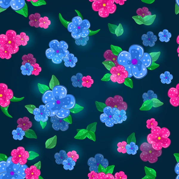 Donker blauwe bloemen naadloze patroon — Stockvector