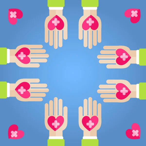 Palm Holding Pink Heart Concepto Seguro Salud Diseño Plano — Archivo Imágenes Vectoriales