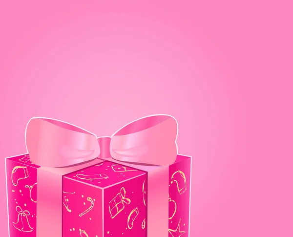 シャイニー ピンク ギフト ボックス弓とコピー スペース 招待のクリスマス カード 新しい年のベクトルの背景 — ストックベクタ