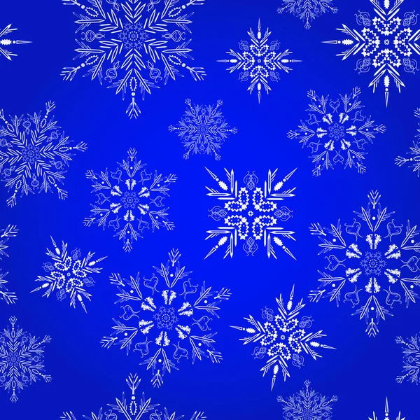 青い背景に白い雪の結晶 シームレスなパターン ベクターイラスト — ストックベクタ