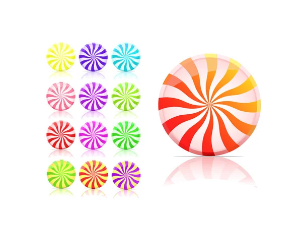 Gestreepte Candyixon Set Lolly Set Geïsoleerd Witte Achtergrond Vector — Stockvector