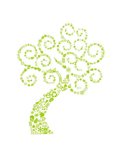 Σιλουέτα Του Δέντρου Γεμίζει Πράσινο Οικολογικό Σήμα Λευκό Φόντο Λάμπα — Διανυσματικό Αρχείο