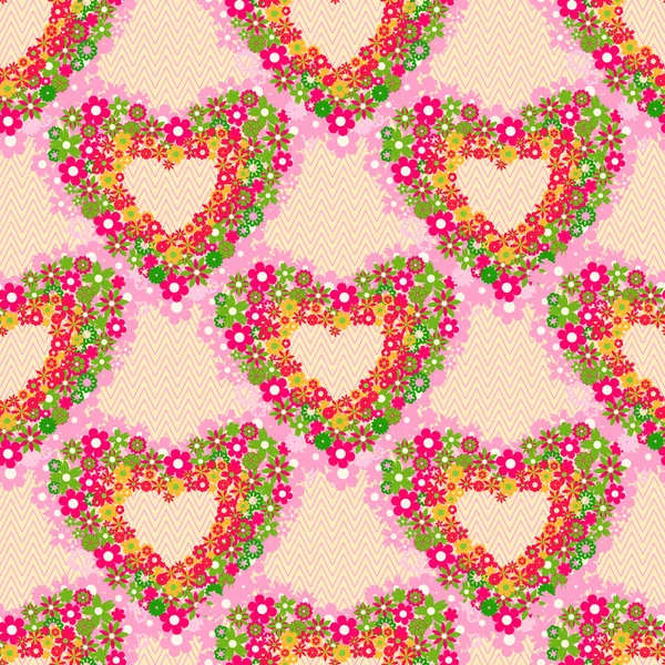 Caricature Mignon Foral Coeur Fond Sans Couture Modèle Valentin Vectoriel — Image vectorielle