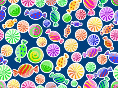 Koyu mavi arka planda renkli çizgili dikişsiz şeker deseni