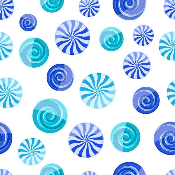 Blue Cyan Striped Candy Seamless Pattern White Background — Stock Vector