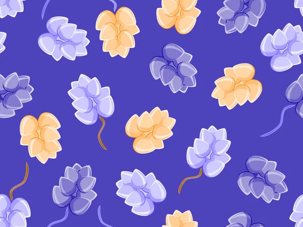 Mor Arkaplanda Mavi Turuncu Tomurcuklu Çiçek Deseni Var — Stok fotoğraf