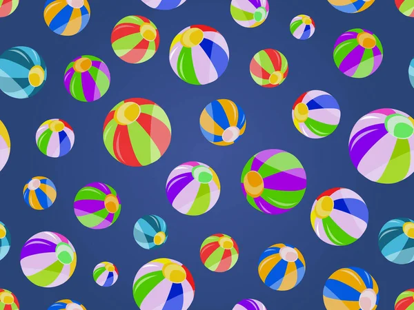 蓝底彩色海滩球的无缝图案 — 图库矢量图片