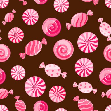 çikolata kahverengi zemin üzerine pembe çizgili şeker seamless modeli