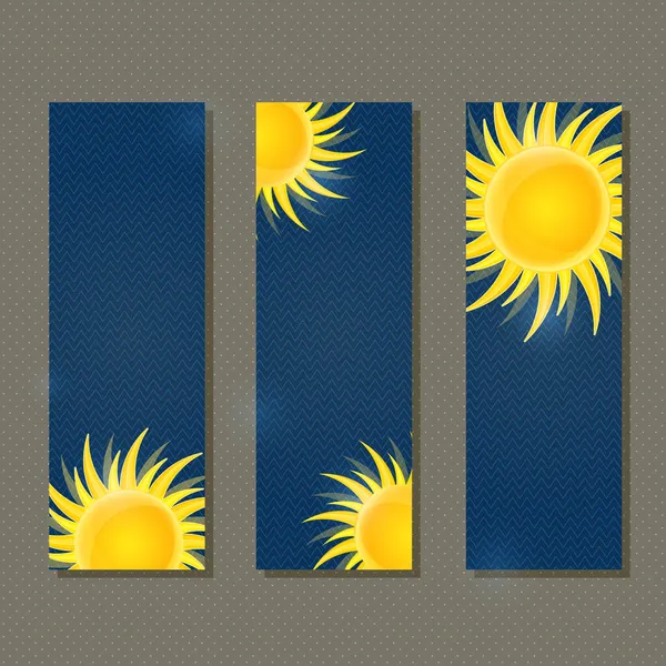 黄色の輝く太陽とダークブルーのバナー ベクターイラスト — ストックベクタ