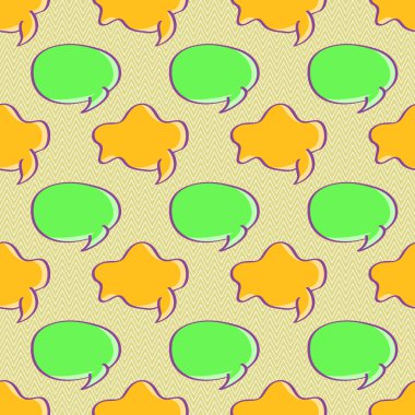 Sarı Arkaplanda Kabarcık Sohbetli Retro Pürüzsüz Desen. Vektör İllüstrasyonu