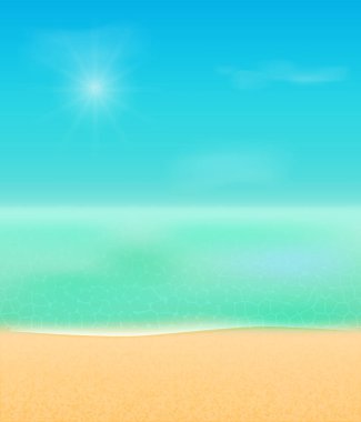 Parlak Güneş ve Yeşil Su ile Yaz Plajı Tropikal Denizi. Tatil Resimleri