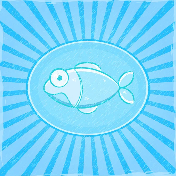 Grunge Blue Striped Card Fish Vektorová Ilustrace — Stockový vektor