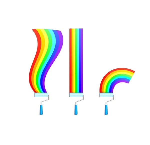 Pintura Rodillo Solo Color Arco Iris Aislado Sobre Fondo Blanco — Vector de stock