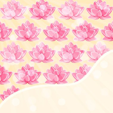 Sarı Arkaplan 'da Place for Metin ve Pembe Lotus ile Davetiye Kartı. Vektör Lotus Çizimi