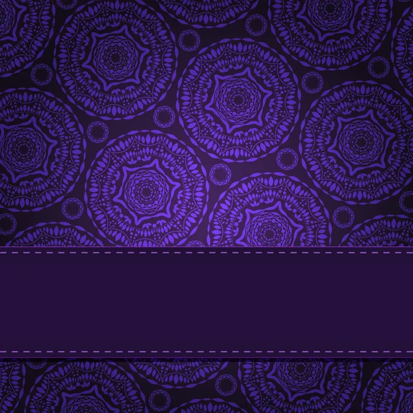 水平ラベル付きパープルヴィンテージカード Damask Background — ストックベクタ