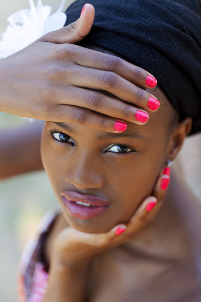 Young Black Teen Girl Outdoors Portrait Hands