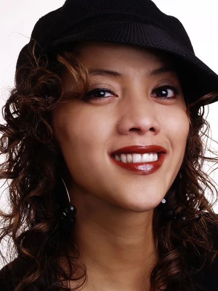 Smiling Filipino Hispanic Woman Portrait With Hat — Stock Photo, Image