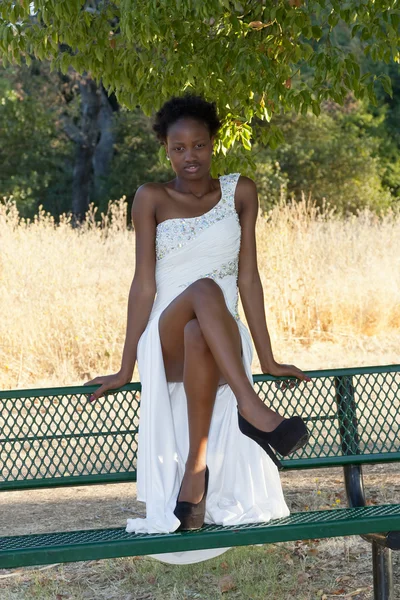 Jonge Afro-Amerikaanse tiener meisje buiten jurkje — Stockfoto