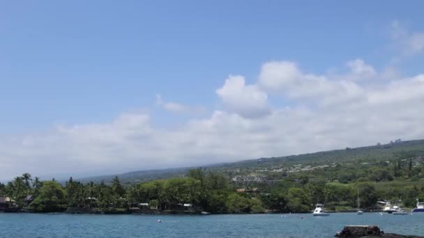 Blue Sky White Clouds Trees Boats Big Bear Lake — Stock video