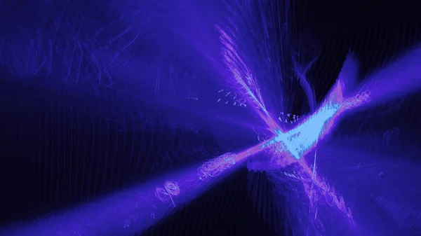 보라색 선들이 어두운 배경에서 입자들을 구성하는 추상적 디자인 — 스톡 사진
