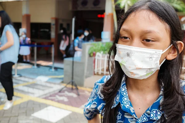 Ecole Asie Sud Est Portant Masque Facial Retour École Après — Photo