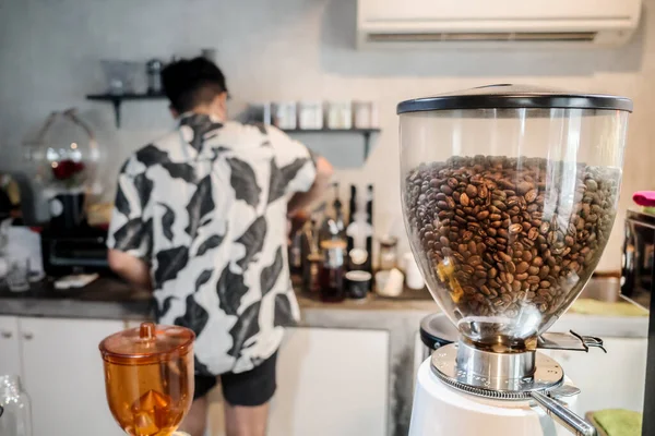 Coffee Bean Grinder Local Cafe Seller Background Photo De Stock