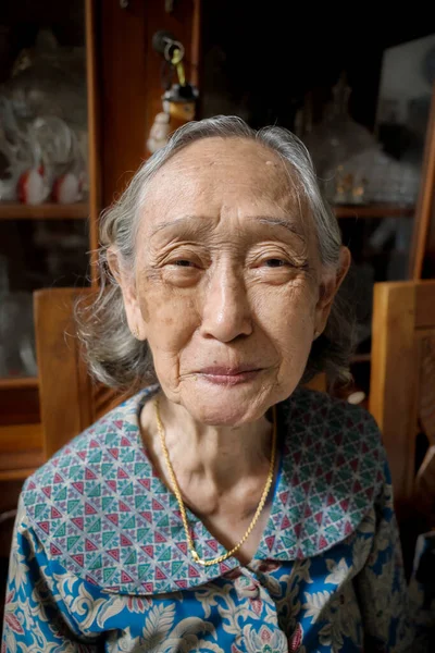 Portret Van Een Gelukkige Gezonde Zuidoost Aziatische Oudere Vrouw — Stockfoto