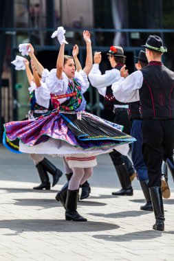 Borçlu Macaristan 20 Ağustos 2021: Yıllık Çiçek Festivali. Macar Halk Dansları