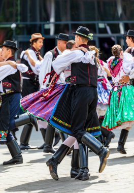 Borçlu Macaristan 20 Ağustos 2021: Yıllık Çiçek Festivali. Macar Halk Dansları