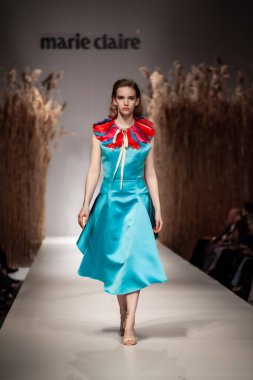 Budapest Hungary, Nov 22 19: At the Marie Claire fashion week model walks at the Project Runway with new designs.