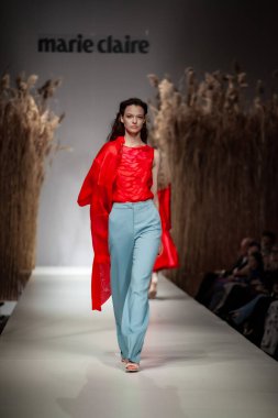 Budapest Hungary, Nov 22 19: At the Marie Claire fashion week model walks at the Project Runway with new designs.