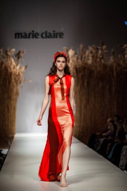 Budapest Hungary, Nov 22 19: At the Marie Claire fashion week model walks at the Project Runway with new designs.