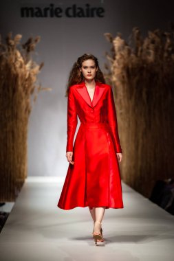 Budapest Hungary, Nov 22 19: At the Marie Claire fashion week model walks at the Project Runway with new designs.