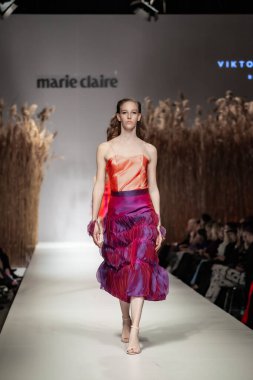 Budapest Hungary, Nov 22 19: At the Marie Claire fashion week model walks at the Project Runway with new designs.