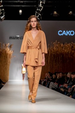Budapest Hungary, Nov 22 19: At the Marie Claire fashion week model walks at the Project Runway with new designs.