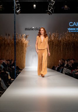 Budapest Hungary, Nov 22 19: At the Marie Claire fashion week model walks at the Project Runway with new designs.