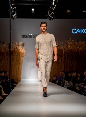 Budapest Hungary, Nov 22 19: At the Marie Claire fashion week model walks at the Project Runway with new designs.