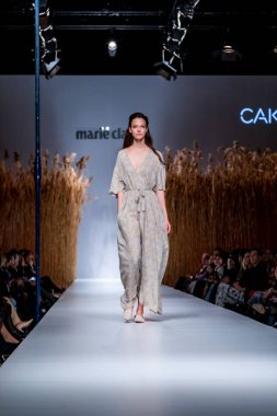 Budapest Hungary, Nov 22 19: At the Marie Claire fashion week model walks at the Project Runway with new designs.