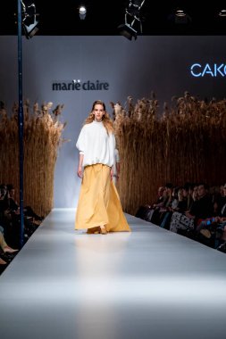 Budapest Hungary, Nov 22 19: At the Marie Claire fashion week model walks at the Project Runway with new designs.