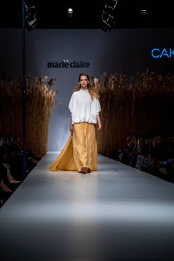 Budapest Hungary, Nov 22 19: At the Marie Claire fashion week model walks at the Project Runway with new designs.
