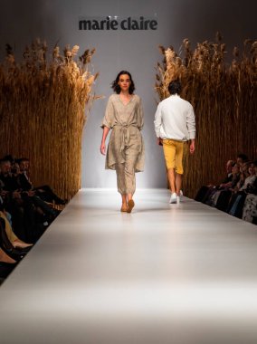 Budapest Hungary, Nov 22 19: At the Marie Claire fashion week model walks at the Project Runway with new designs.