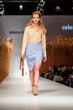 Budapest Hungary, Nov 22 19: At the Marie Claire fashion week model walks at the Project Runway with new designs.