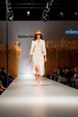 Budapest Hungary, Nov 22 19: At the Marie Claire fashion week model walks at the Project Runway with new designs.