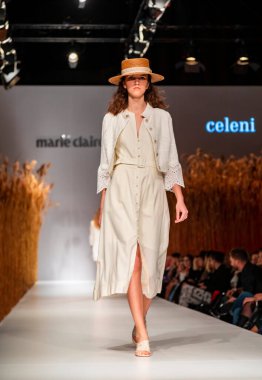 Budapest Hungary, Nov 22 19: At the Marie Claire fashion week model walks at the Project Runway with new designs.