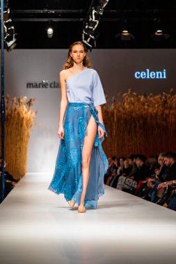 Budapest Hungary, Nov 22 19: At the Marie Claire fashion week model walks at the Project Runway with new designs.