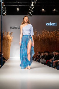 Budapest Hungary, Nov 22 19: At the Marie Claire fashion week model walks at the Project Runway with new designs.