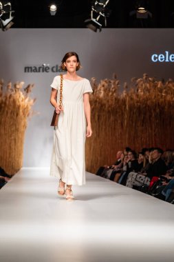 Budapest Hungary, Nov 22 19: At the Marie Claire fashion week model walks at the Project Runway with new designs.