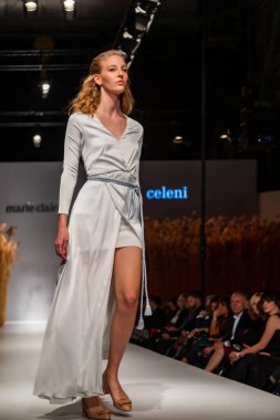 Budapest Hungary, Nov 22 19: At the Marie Claire fashion week model walks at the Project Runway with new designs.