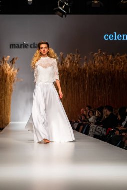 Budapest Hungary, Nov 22 19: At the Marie Claire fashion week model walks at the Project Runway with new designs.