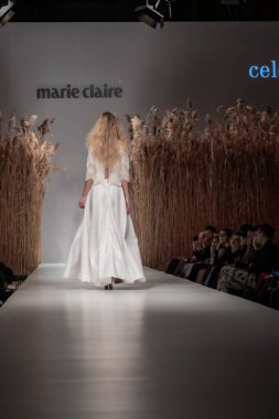 Budapest Hungary, Nov 22 19: At the Marie Claire fashion week model walks at the Project Runway with new designs.